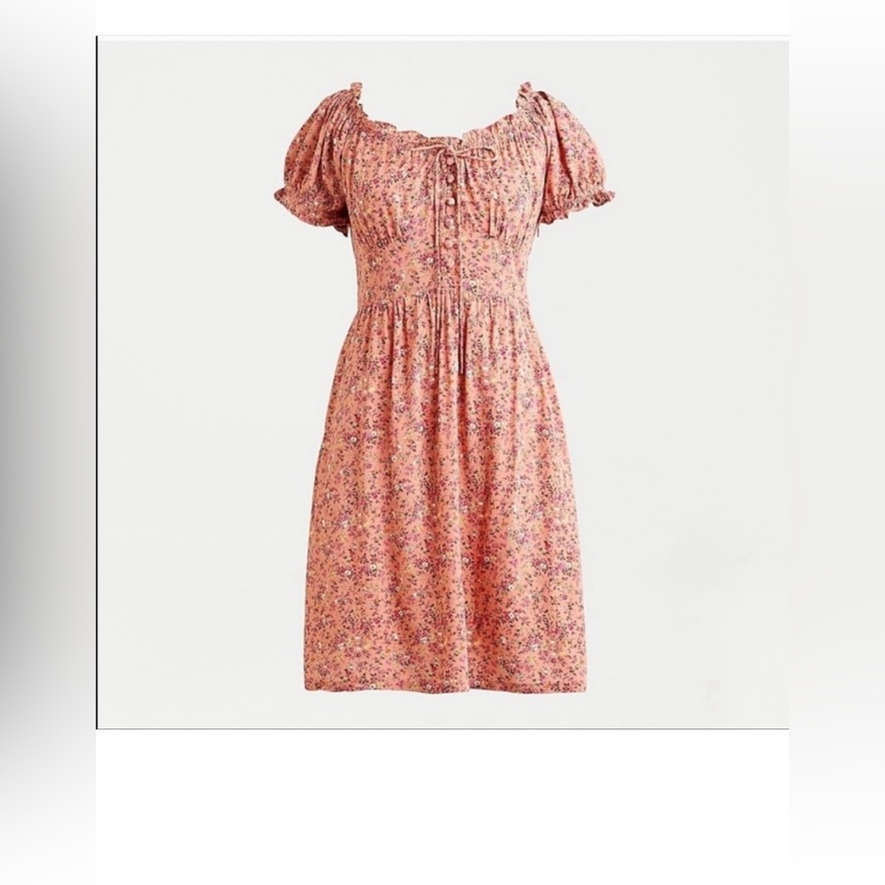 Jcrew peach floral puff sleeved dress